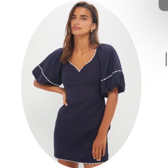 Hyacinth House Dresses & Skirts - Structured Navy Mini Dress with Puff Sleeves